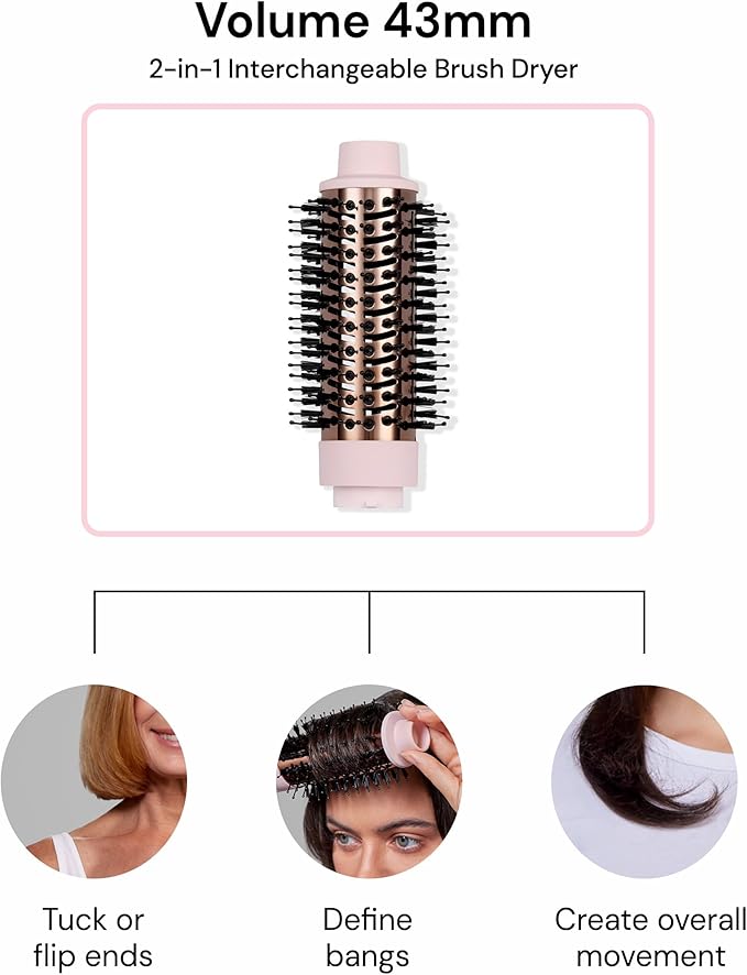 L'ANGE HAIR Multi-Volume Dryer Brush Attachment | Titanium Blow Dryer Brush Barrel for Volumizing & Styling | Tool Sold Separately | Attachment - Black - Round 43mm
