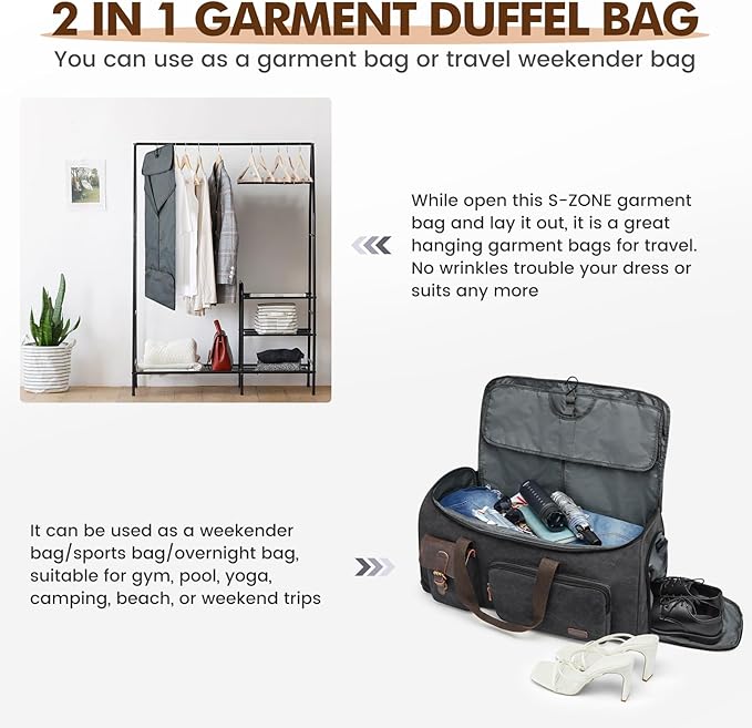 S-ZONE Garment Bags for Travel Convertible Garment Duffle Bags for Travel Suit - Image 5