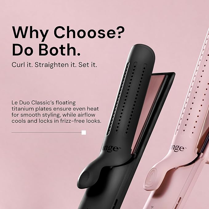 L'ANGE HAIR Le Duo Grande 360° Airflow 2 in 1 Straightener and Curler | 1 Inch Curling Wand & Titanium Flat Iron with 5.3" Plates | Hair Straightener & Curler for Long Hair (Black)