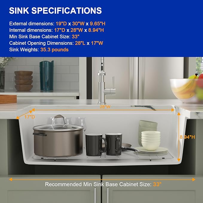 Dcolora 30 Inch White Kitchen Sink Granite Composite Workstation Undermount - Image 7