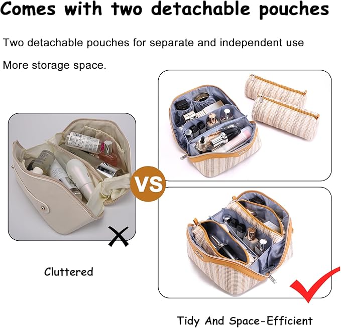 Travel Makeup Bag for Women: Large Capacity Open Flat Make up Bag Set of 3 - Image 8