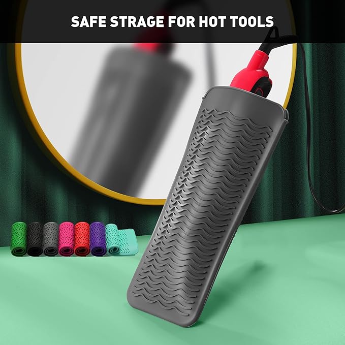 ZAXOP 2 Pack Heat Resistant Silicone Mat Pouch for Flat Iron, Curling Iron,Hair Straightener,Hair Curling Wands,Hot Hair Tools (Grey & HOT Pink)
