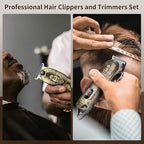 Professional Barber Hair Clippers and Trimmers Set, Cordless Barber Kit Hair Cutting Kit with Travel Case Barber Clippers Set Professioal Mens Grooming Kit