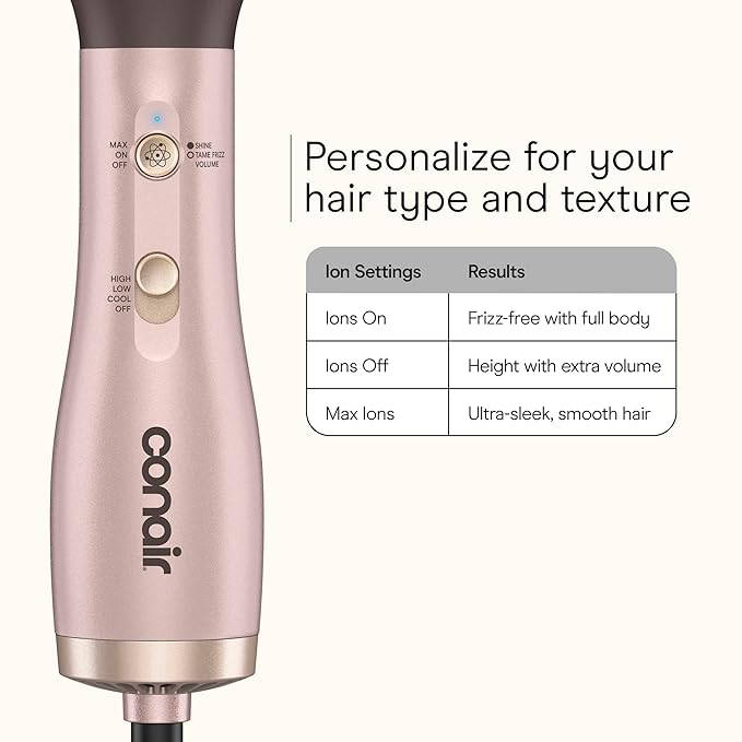 Infiniti PRO CONAIR 2" Frizz Free Round Air Brush, Hot Brush with Titanium Ceramic Technology, Ionic Control, and Detangling Bristles for Gentle Drying and Added Shine, Rose Gold