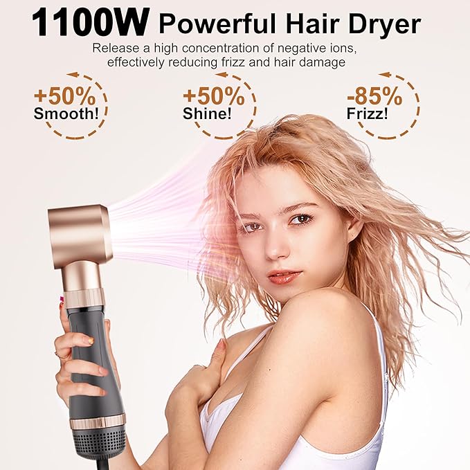 Hair Dryer Brush Set, DAILYLIFE Blow Dryer Brush with 5 Attachments, Multi Hair Styler for Salon Blowouts, Volumizing, and Straightening, Ionic Function, Frizz Free, with Glove