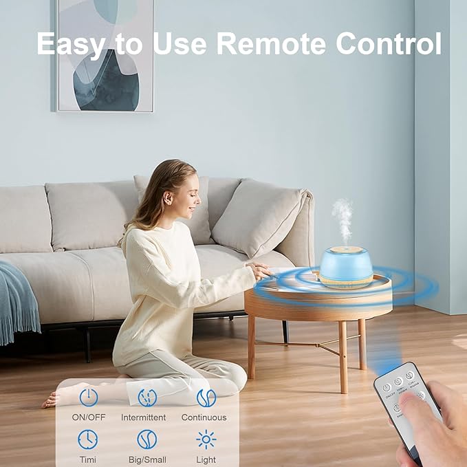 300ml Essential Oil Diffuser with Remote Control, 7-Color LED Lights, 4 Timer Modes, Quiet Ultrasonic Aromatherapy for Home, Office, Room, Small & Stylish Design