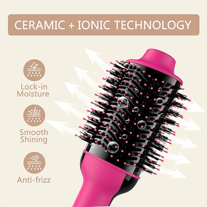 Hair Dryer Brush Blow Dryer Brush in One, Upgraded 4 in 1 Hair Dryer and Styler Volumizer with Negative Ion Anti-frizz Ceramic Titanium Barrel Hot Air Hair Straightener Brush