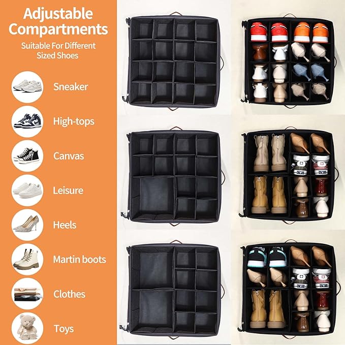 2 Pack Shoe Organizer for Closet, Fits up to 32 Pairs, Adjustable Dividers for - Image 3
