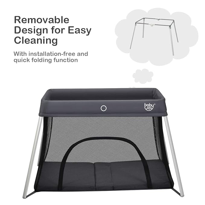 BABY JOY Baby Foldable Travel Crib, 2 in 1 Portable Playpen - Image 4