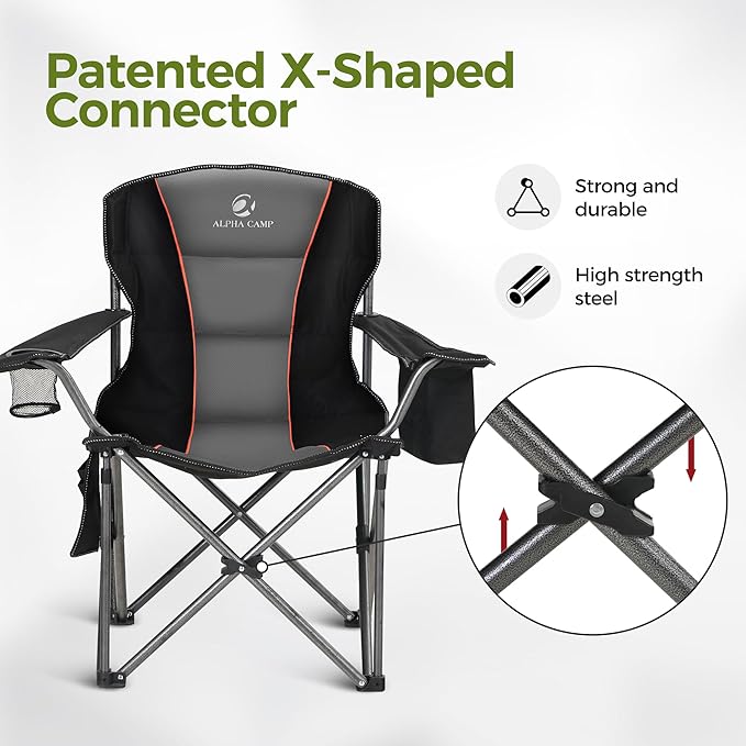 ALPHA CAMP Oversized Camping Folding Chair, Heavy Duty Support 450 LBS Steel - Image 9