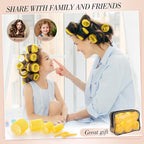 Obeoby 4 Sizes Hair Rollers for Women, 50 Pcs Set Hair Curlers with Clips Comb Curlers for Long Short Curly Hair and Bangs (25, 36, 48, 60mm), Yellow