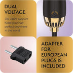 Manual Dual Voltage Blowout Hair Dryer Brush, Professional Hot Air Brush for European Travel 110V-120V/220V-240V, Black Gold Dryer and Volumizer for Women, 2.4 INCHES Oval Shape