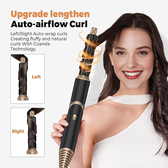 6 in ONE Blow Dryer Brush, Curling Wand Hair Styling Tools Set, Ionic Hot Air Hair Dryer, Massage Oval Hair Dryer, Left&Right Hair Curlers 100-120V