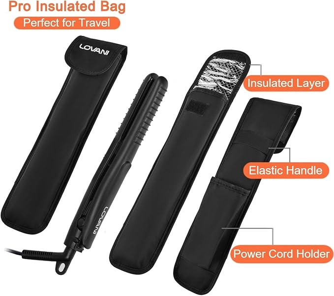 LOVANI Mini Flat Iron Travel Size Nano Titanium Dual Voltage Portable Hair for Worldwide Use 0.5 Inch Straightener with Professional Heat Resistant Travelling Bag