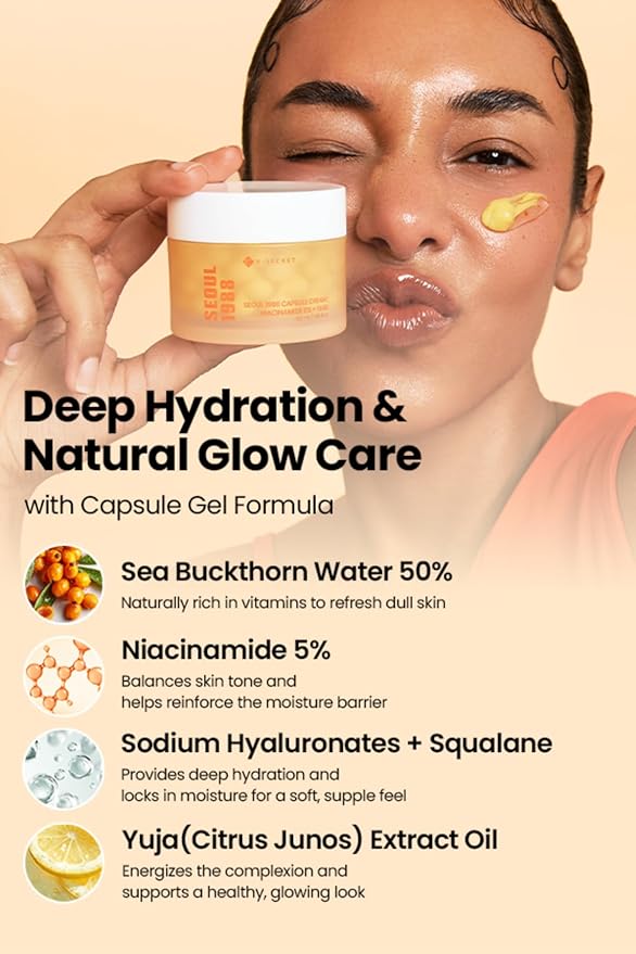 K-SECRET SEOUL 1988 Niacinamide Capsule Cream – Hydrating Face Moisturizer with 5% Niacinamide and Yuja | Vitamin C Capsule Cream for Dark Spots, Uneven Skin Tone | Korean Skincare, 50ml / 1.69 fl oz