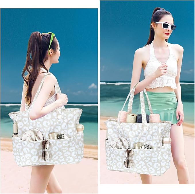 LEDAOU Large Beach Tote Bag Women Waterproof Sandproof Zipper Beach Tote Bag - Image 4