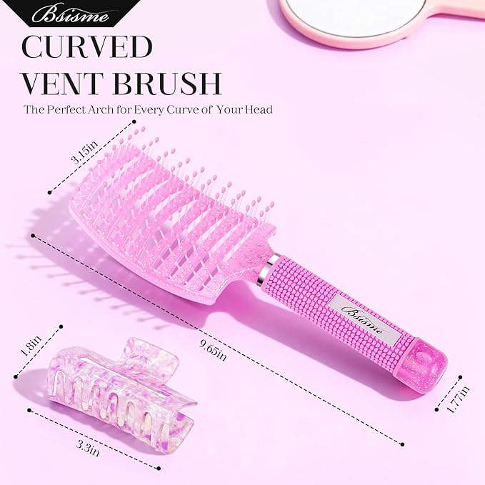 Bsisme Hair Brush with Hair Clips, Vented Brush for Faster Blow Drying, Detangler & Frizz-Free on Women Girls Kids Curly Wet Thick Fine Hair, Ideal Valentine's Day, Mothers Day, Birthday Gift for Her