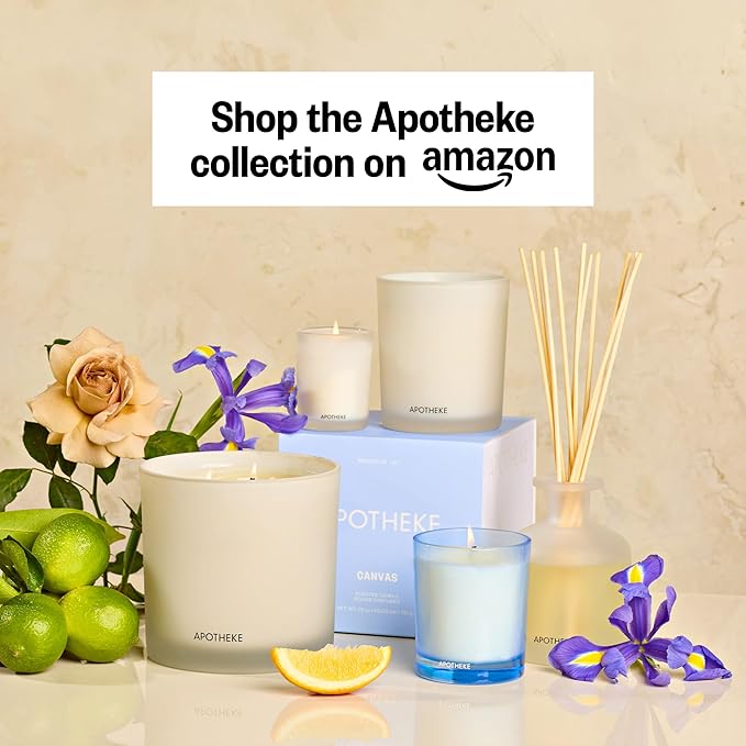 Apotheke Luxury Scented Reed Diffuser for Home, Canvas - 6.7 Fl Oz Essential Oil Aromatherapy - 10 Rattan Scent Sticks Room Diffuser - Long-Lasting Fragrance for Bedroom, Home, Bathroom