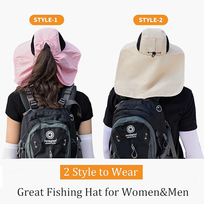 Sun Hat for Men Women with Neck Flap, UPF 50+ UV Protective Hiking Fishing Hats - Image 2