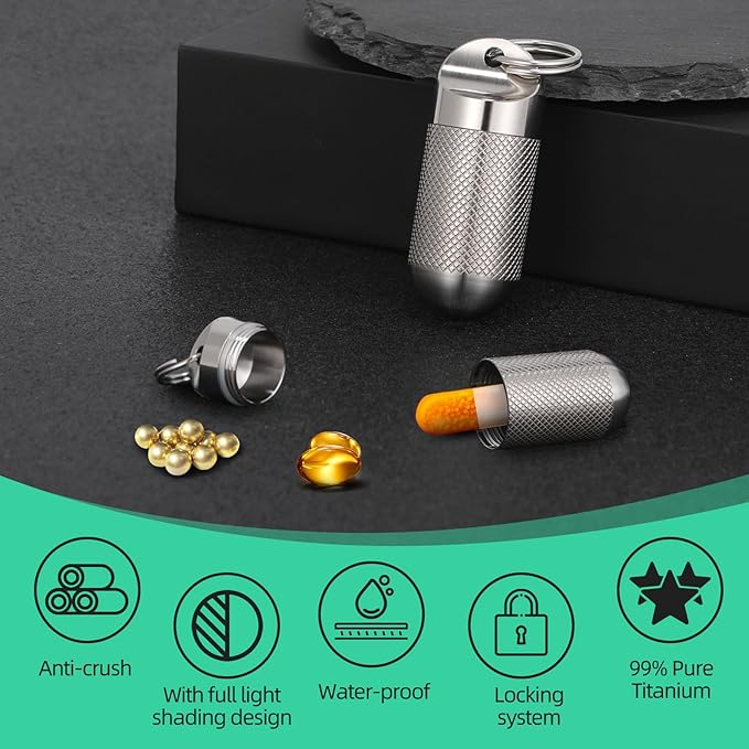 Titanium Keychain Pill Holder Waterproof Lightweight Portable Pocket Mini Pill - Image 4