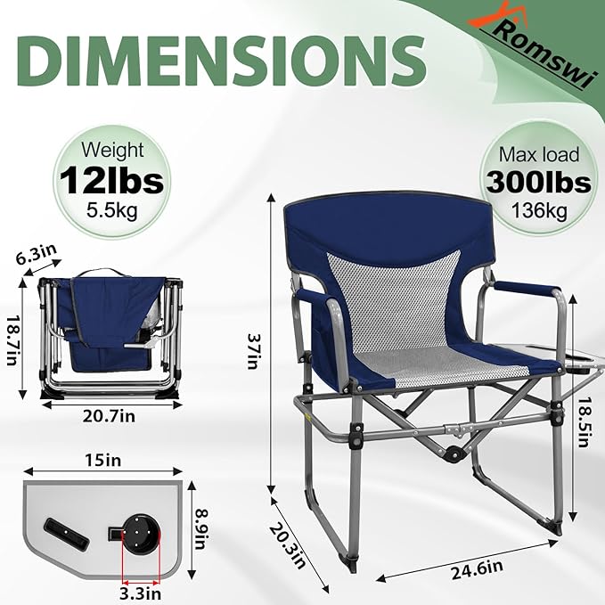Romswi 2PK Folding Director Chairs, Camping Chair - Image 2