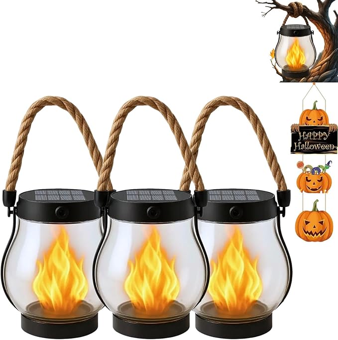 Solar Lantern Outdoor Lights, Flickering LED by Vimchaw