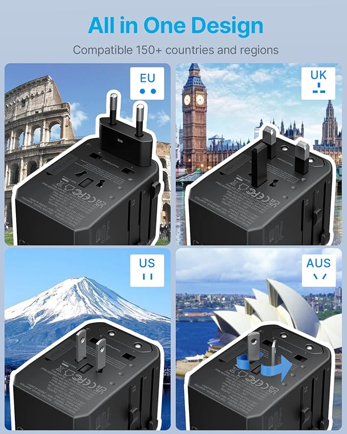 Universal Travel Adapter, VINTAR 70W GaN International Power Adapter - Image 3