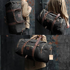 60L Travel Bags for Men, Nomad Canvas Duffle Bag Vintage Genuine Leather Travel - Image 2