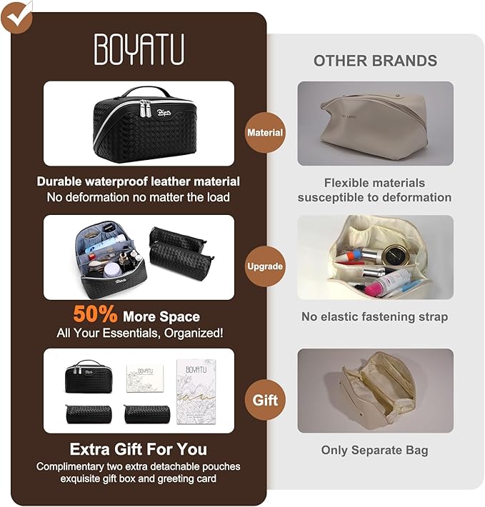 BOYATU Travel Makeup Bags for Women: 3 Pcs Large Make up Bags Set - Image 3