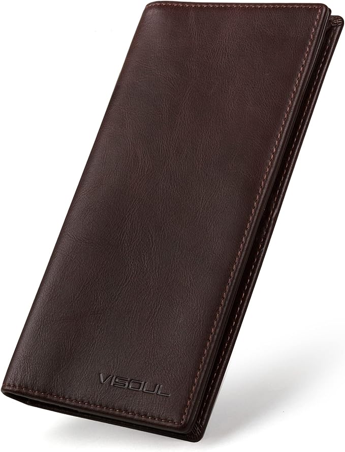 VISOUL Mens Leather Long Checkbook Bifold Wallets by VISOUL