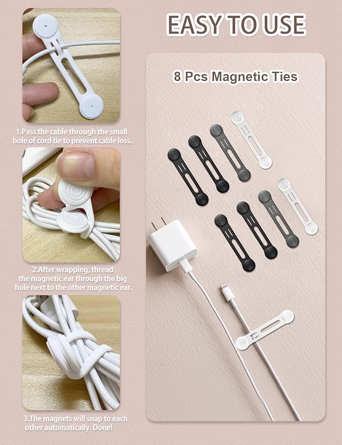 Kanemc 8 Pack Magnetic Twist Ties, Silicone Cord Organizer Magnet Reusable - Image 3