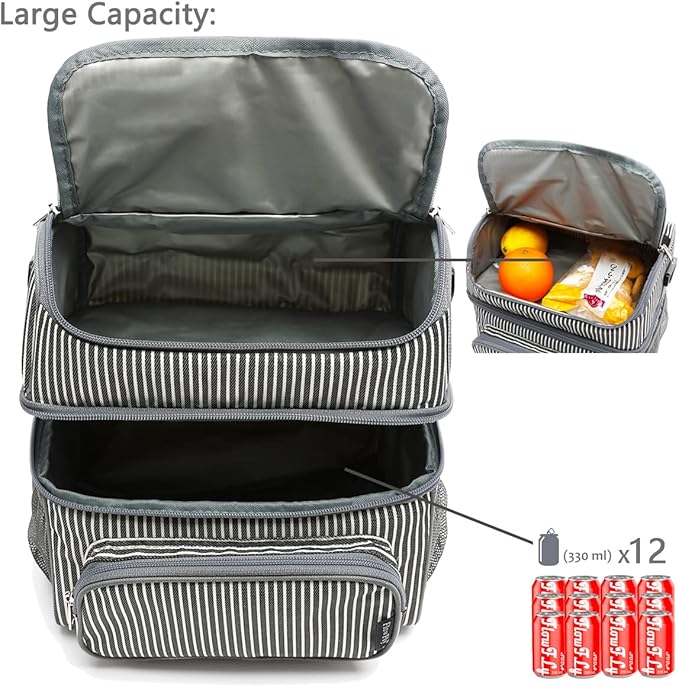 FlowFly Double Layer Cooler Insulated Lunch Bag Adult Lunch Box Large Tote Bag - Image 5