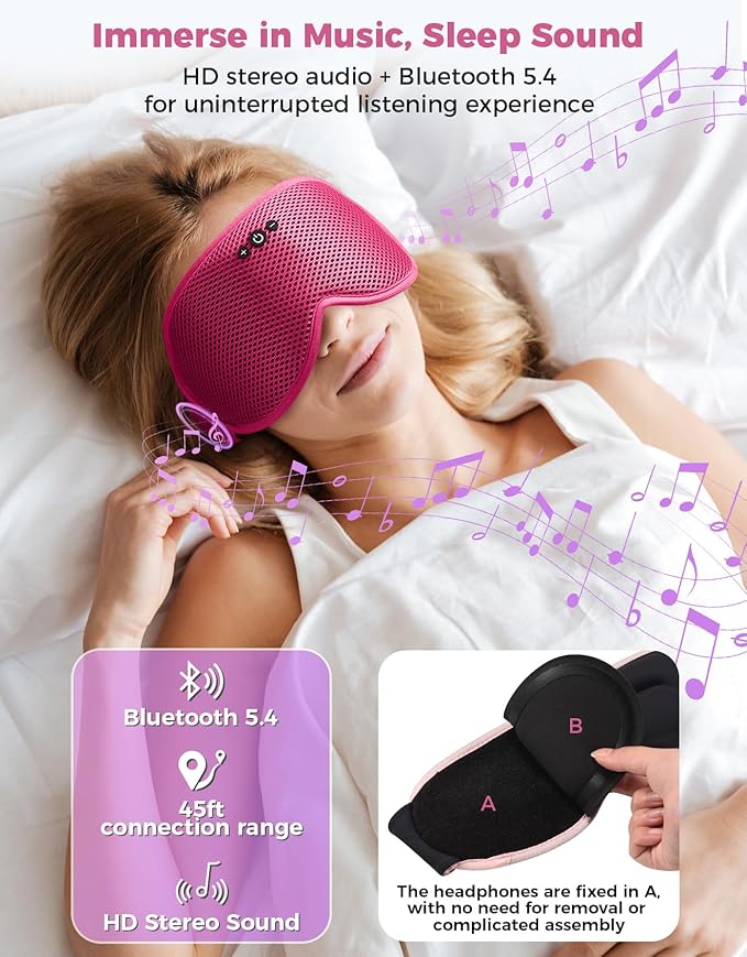 3D Contoured Sleep Mask with Bluetooth Headphones, Eye Masks - Image 4