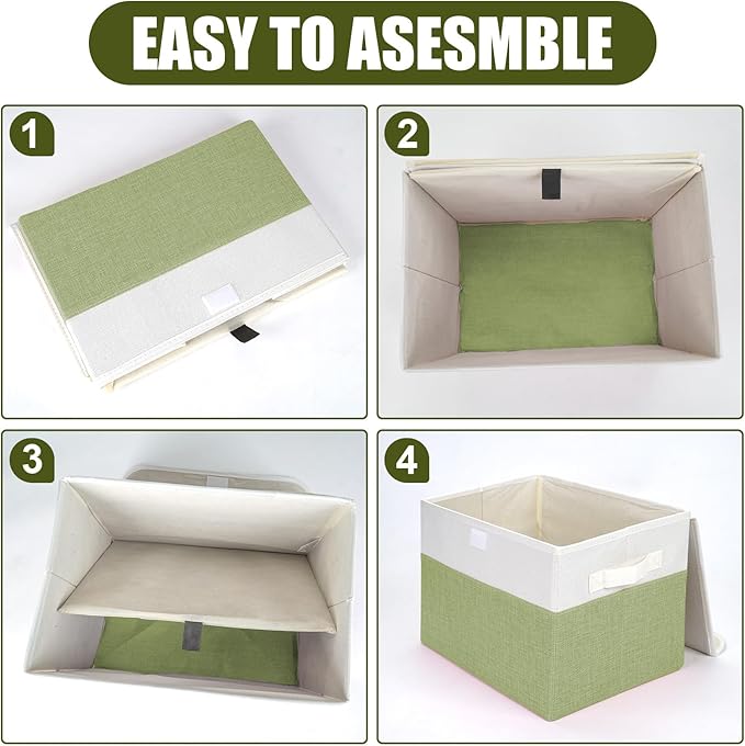 Large 22 Quart Linen Fabric Foldable Storage Bin Cube Organizer Basket - Image 3