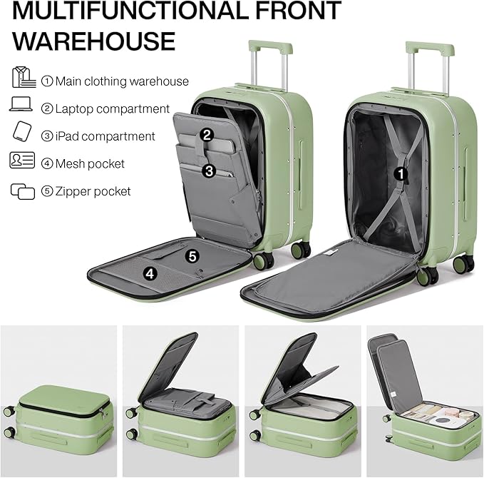 mixi Carry On Luggage, Travel Rolling Luggage Aluminum Frame PC Hardside - Image 4