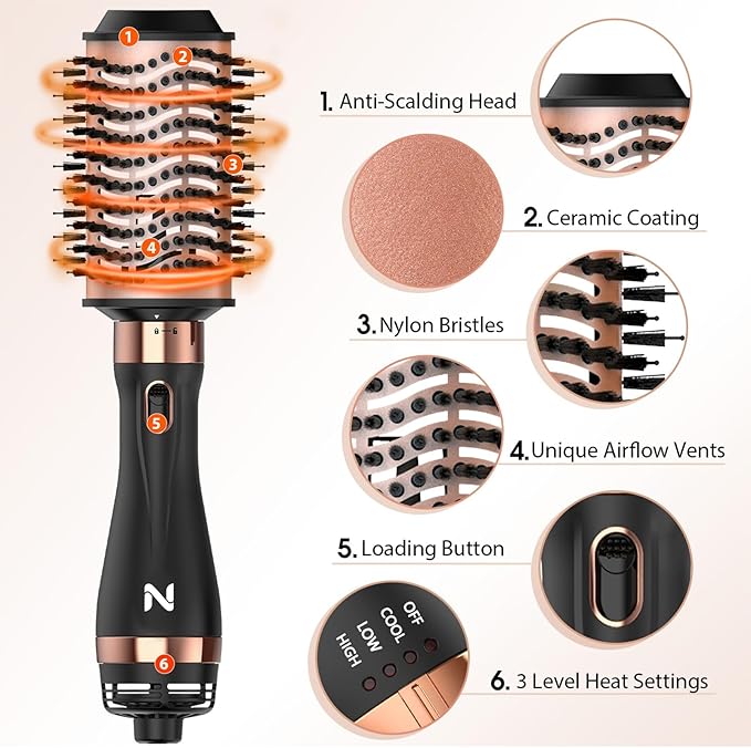 Hair Dryer Brush Blow Dryer Brush in One Hot Air Brush for Drying and Straightening, Volumizer Multi-Styler Smooth Curls for All Hair Types, Frizz-Free Blowout Brush for Salon Quality