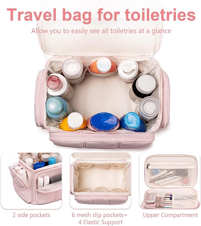LEDAOU Toiletry Bag for Women, Quilted Travel Makeup Bag Organizer - Image 6