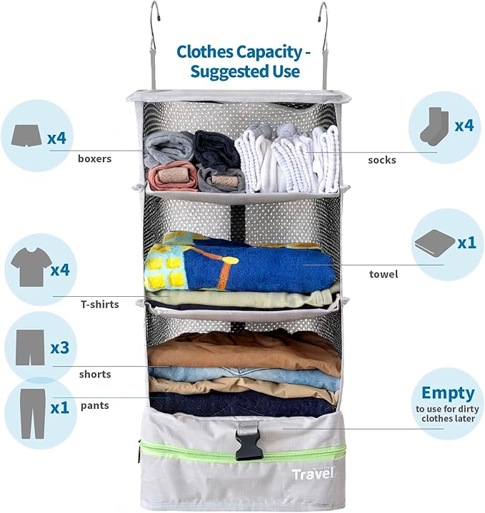 Grand Fusion Stow-N-Go Portable Hanging Travel Shelves, Packing Organizer - Image 3