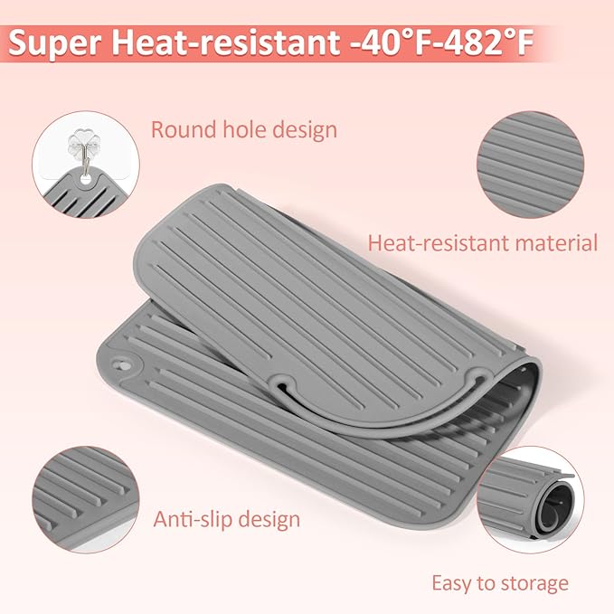 Quccefods Heat Resistant Mat Large Silicone Hot Hair Tools Holder for Curling Irons Flat Iron Hair Straightener Mat Portable Vanity Pad Accessories/Organizer