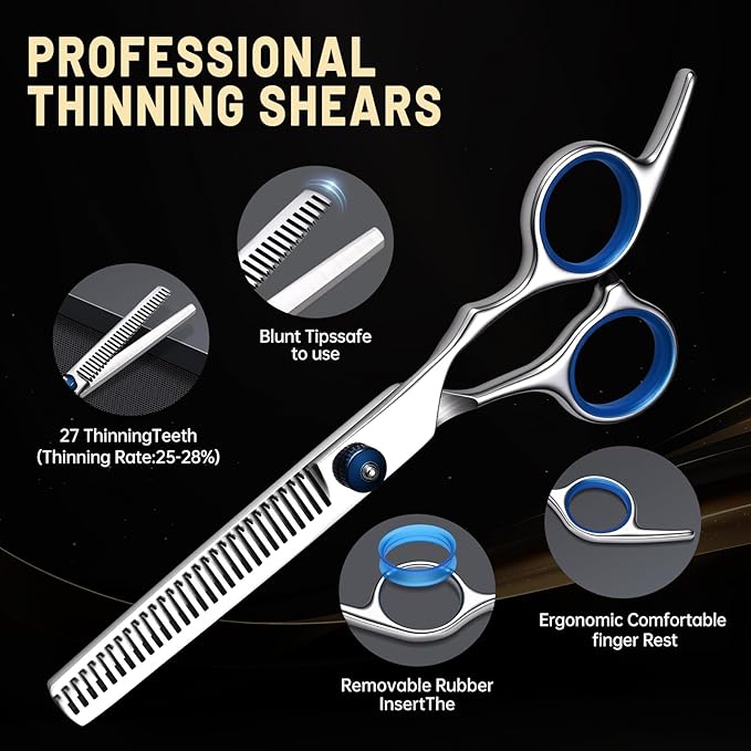 Hair Cutting Scissors Set, Professional Stainless Cutting Hair Scissors, Barber Hair Cutting Scissors Thinning Shears Sharp Blades Hairdresser Haircut for Women/Men/kids, LFJ1234