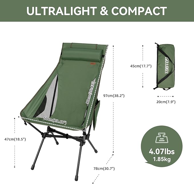 Portable High Back Camping Chair, Support Heavy Duty 440 lbs, Lightweight - Image 3