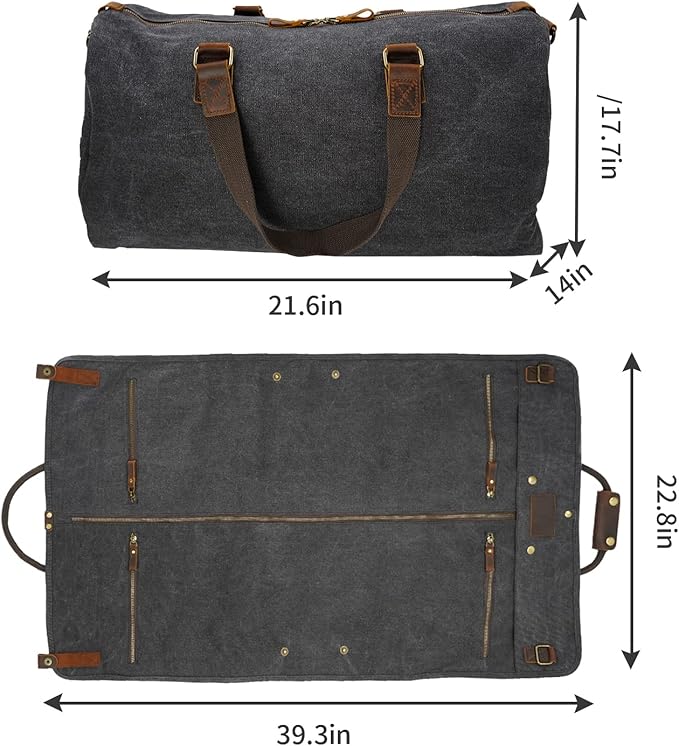 2 in 1 Canvas Leather Suit Luggage Garment Bag - Image 2