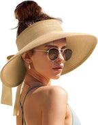 Camptrace Sun Visors for Women Wide Brim Beach Hat Foldable Straw Visor Hat by Camptrace