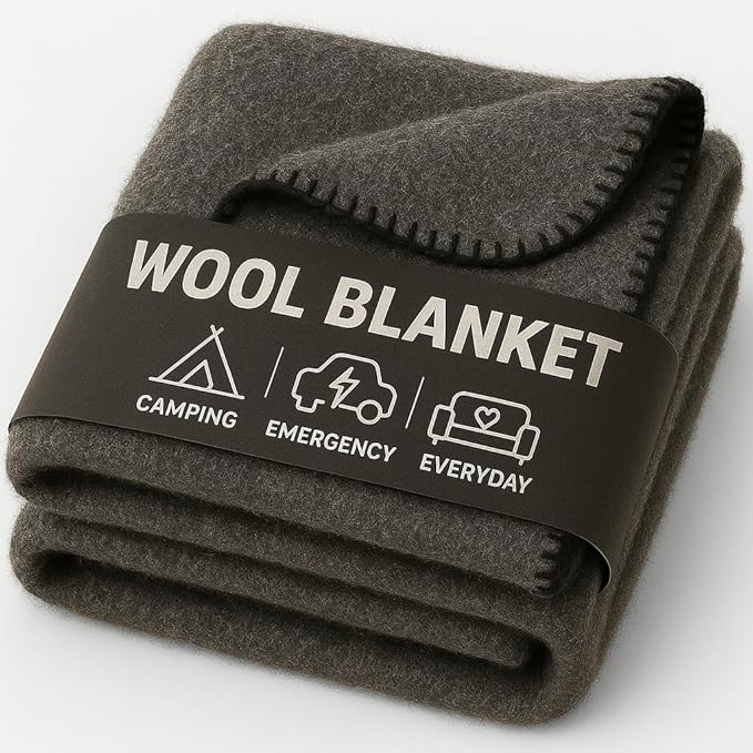 Wool Camping Blanket – 70% Wool Heavy-Duty Military Style Throw, Warm & Washable by JmrUsaInc
