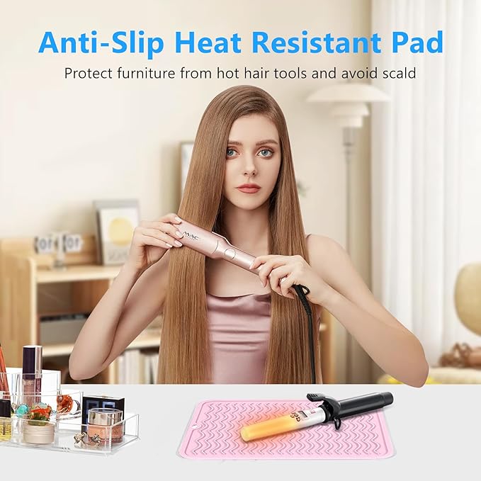 Quccefods Heat Resistant Mat Oversize Curling Iron Mat Silicone Hot Hair Tools Mat for Hair Straightener,Flat Irons,Hair Styling Tools Countertop protection Portable Travel Mat 14.2" x 11"