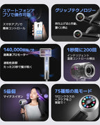 High-Speed Hair Dryer with 1.8" Touch Screen, 140,000 RPM, 5 Billion Negative Ions, 15 Custom Modes, Instant Start for Fast Drying & Hair Care 1600W