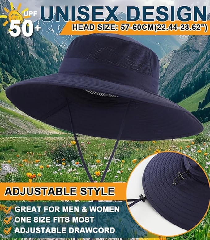 Home Prefer UPF50+ Mens Sun Hat Wide Brim Fishing Hat Foldable Large Brim UV - Image 4