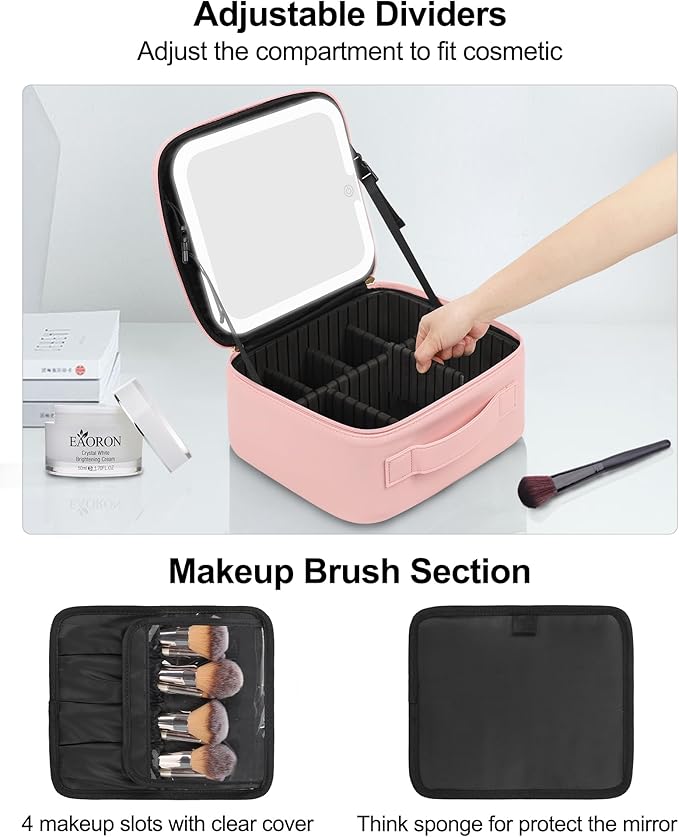 Chomeiu Makeup Bag with LED Mirror, Cute Cosmetic Bags Birthday Gifts - Image 3
