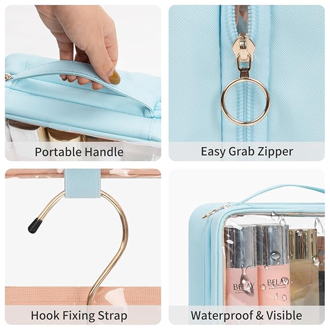 CUBETASTIC Hanging Travel Toiletry Bag, Transparent 3 Comparment Small Travel - Image 5