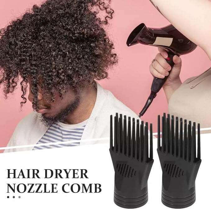 2Pcs Black Plastic Universal Blow Hair Dryer Comb Attachment for Straightening, Detangling - Nozzle Hairdressing Salon Comb,Styling Tools and Appliances for Curly, Natural Hair